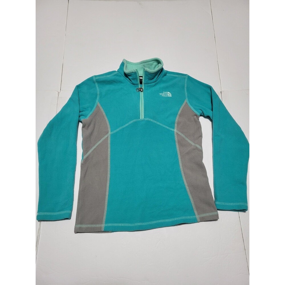 (#L7) THE NORTH FACE Fleece Pullover Green Gray Quarter Zip Size Youth M(10-12)